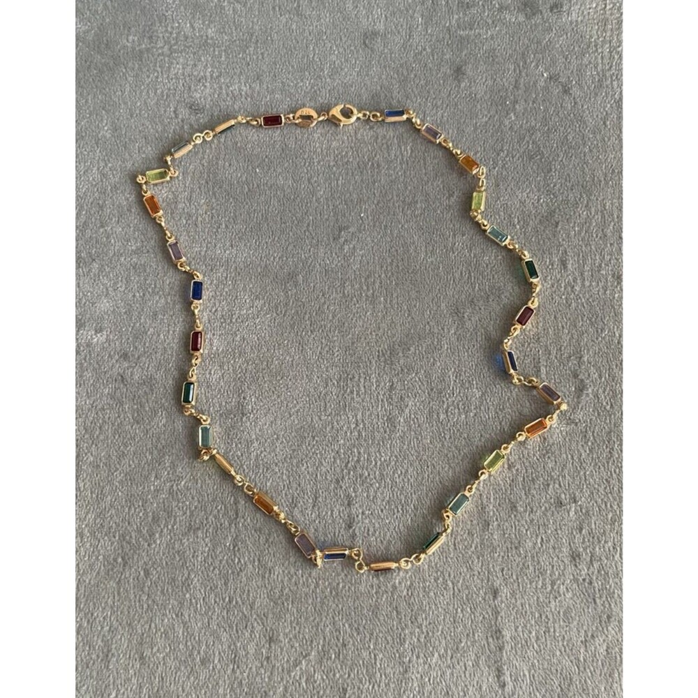 Barzel 18K Gold Plated Multi-Color Baguette Crystal Necklace